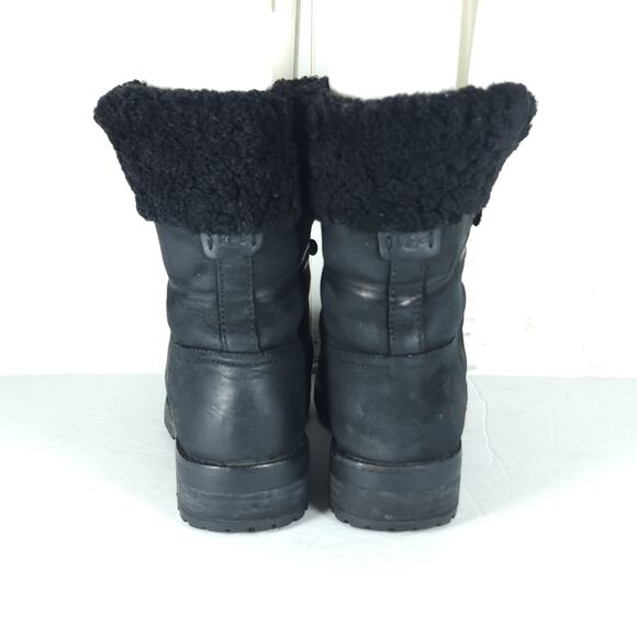 UGG Women's Fraser US7 Black Leather Lace Up Waterproof Mid Calf Shearling Boots - Picture 8 of 16